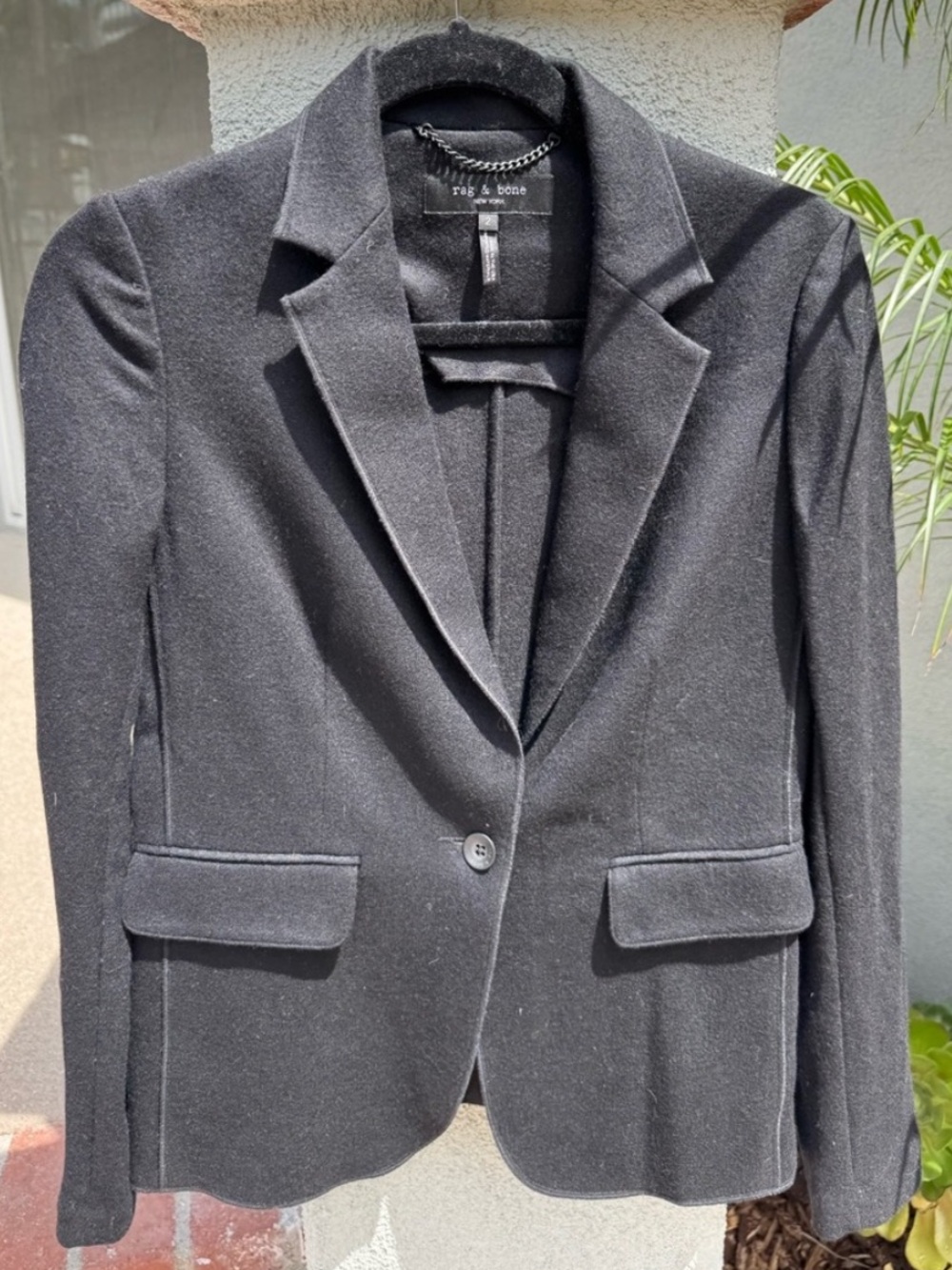 rag & bone Luxe Black Wool Blazer; Knit Tailored Single-Button Jacket, 2